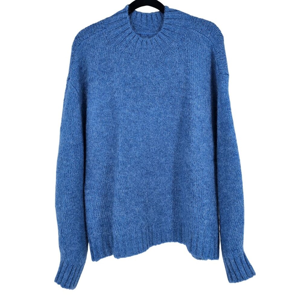 Pistola Wool Alpaca Blend Funnel Neck Sweater XS Blue Oversized Soft Knit Preppy